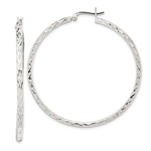 Sterling Silver Polished & Diamond-cut 2.5mm Round Hoop Earrings